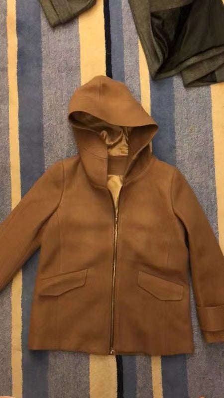 COAT LONG SLEEVES WOOLEN CLOTH WITH HAT SHORT COAT