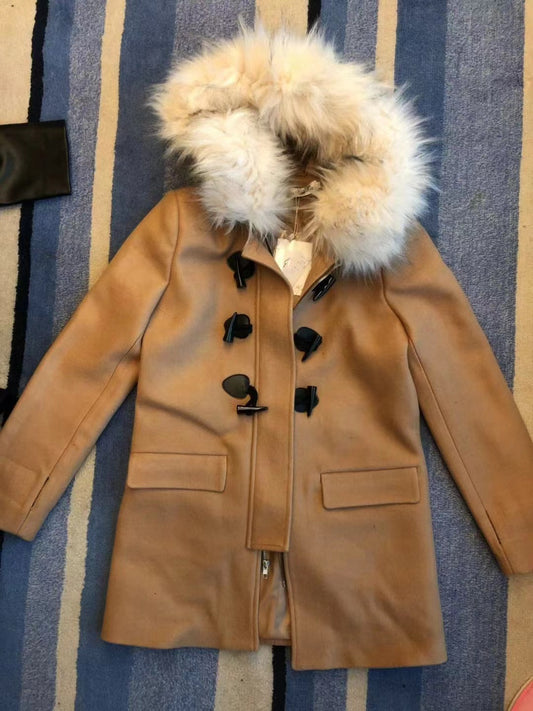 COAT LONG SLEEVES LONG WOOLEN CLOTH WITH HAT FEATHER COAT