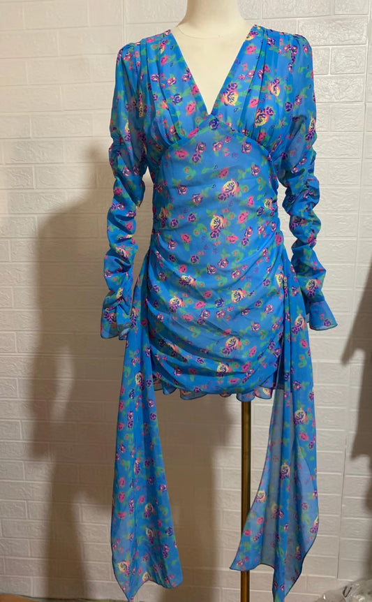 DRESS PRINTING FLOWERS FRENULUM DRESS
