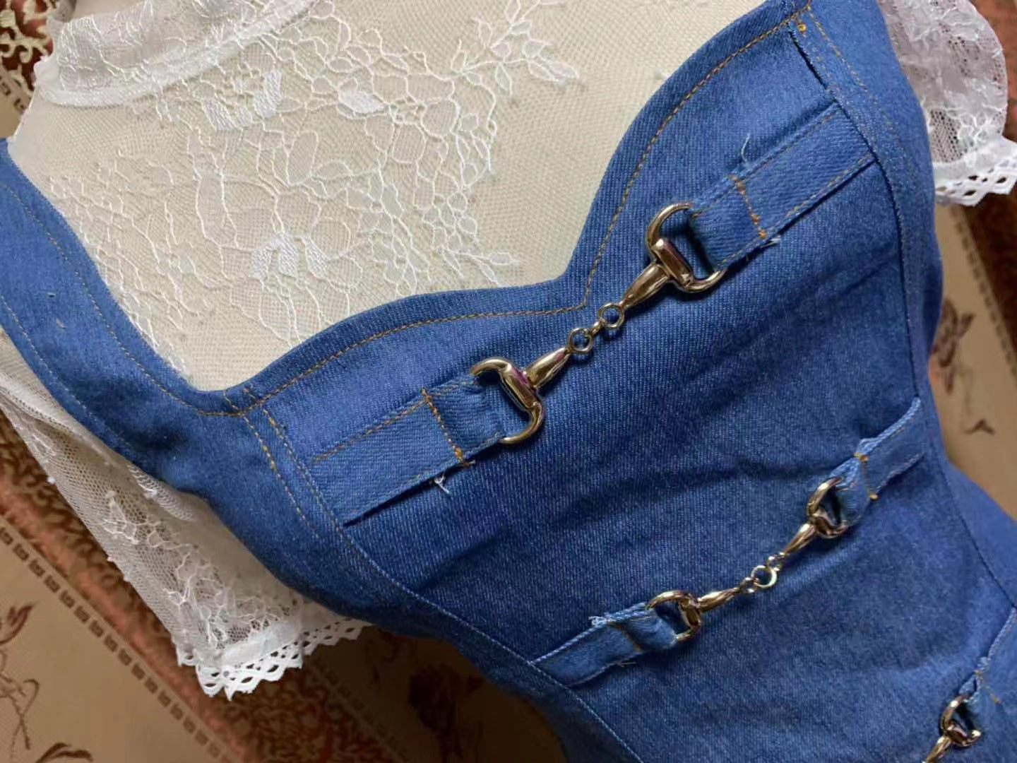 ONE SET JEANS DRESS  LACE TOP