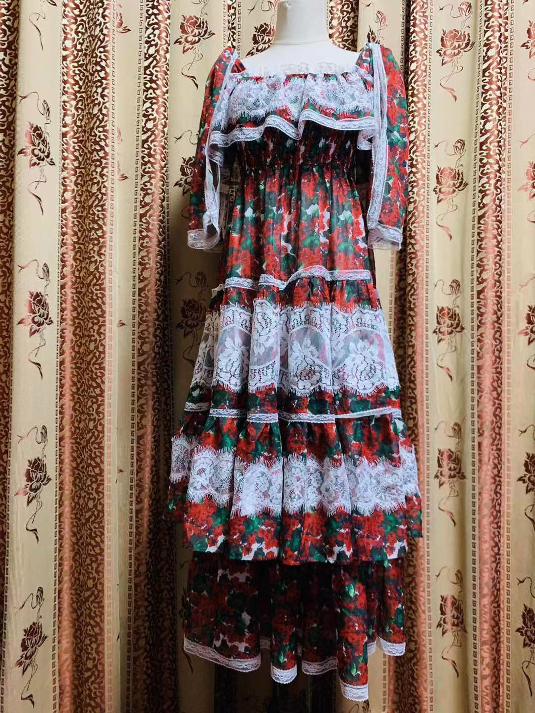 DRESS PRINTING FLOWER LACE DRESS