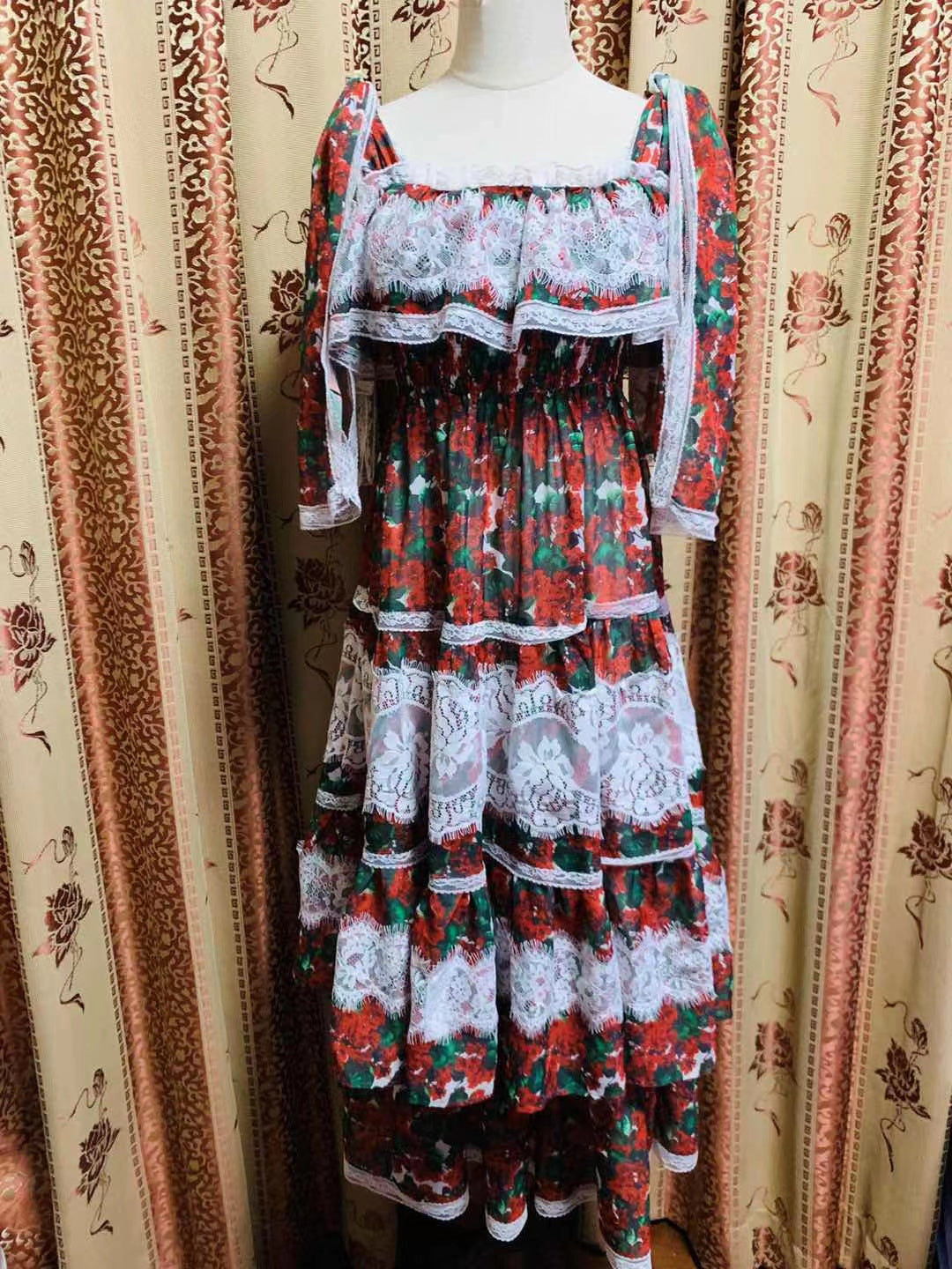 DRESS PRINTING FLOWER LACE DRESS