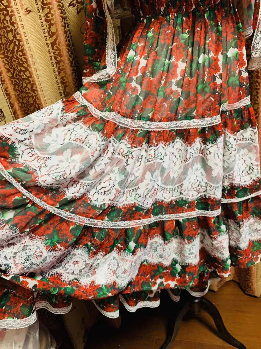 DRESS PRINTING FLOWER LACE DRESS