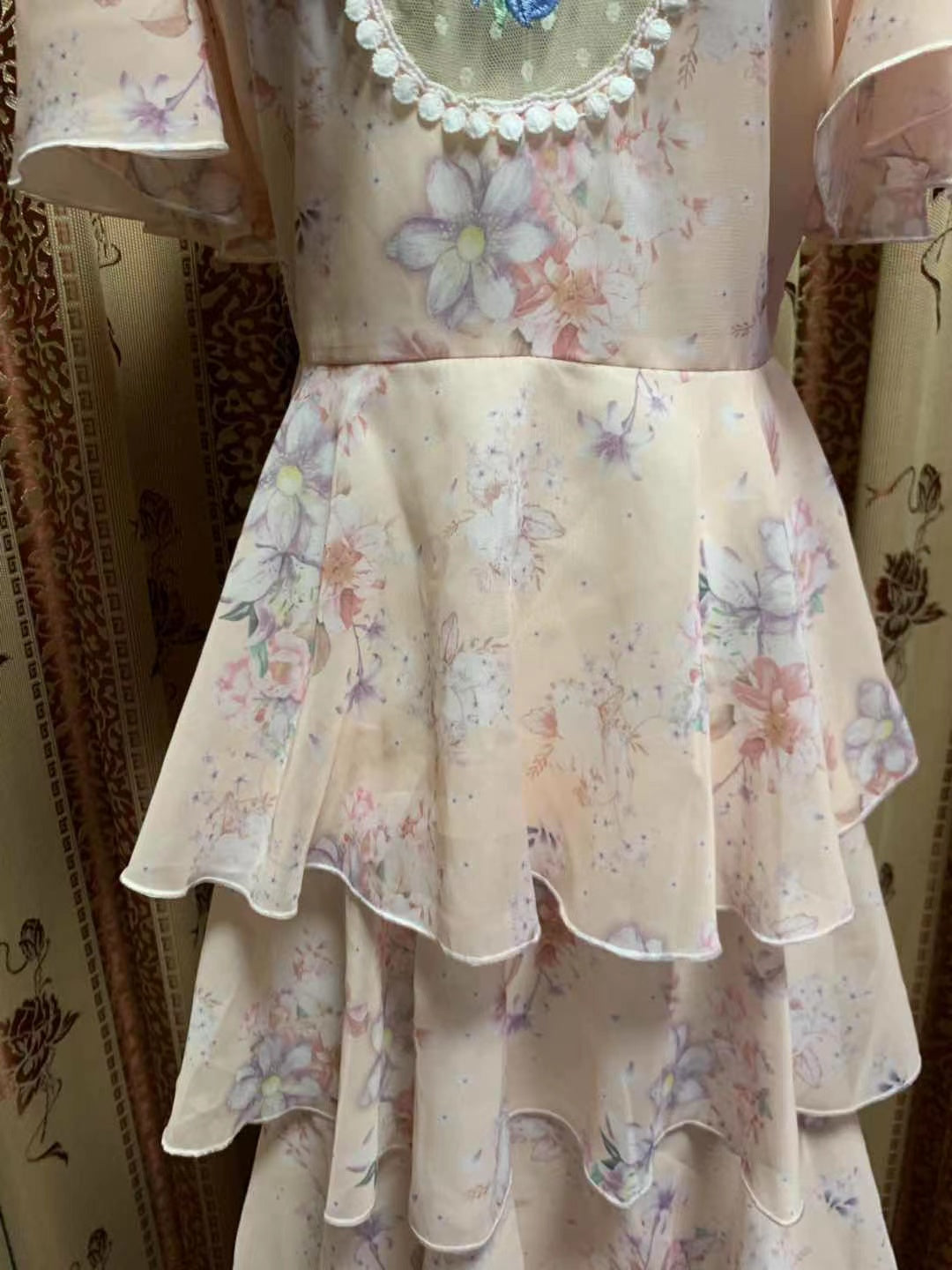 DRESS PEINTING FLOWERS EMBRIDERY LACE LONG DRESS