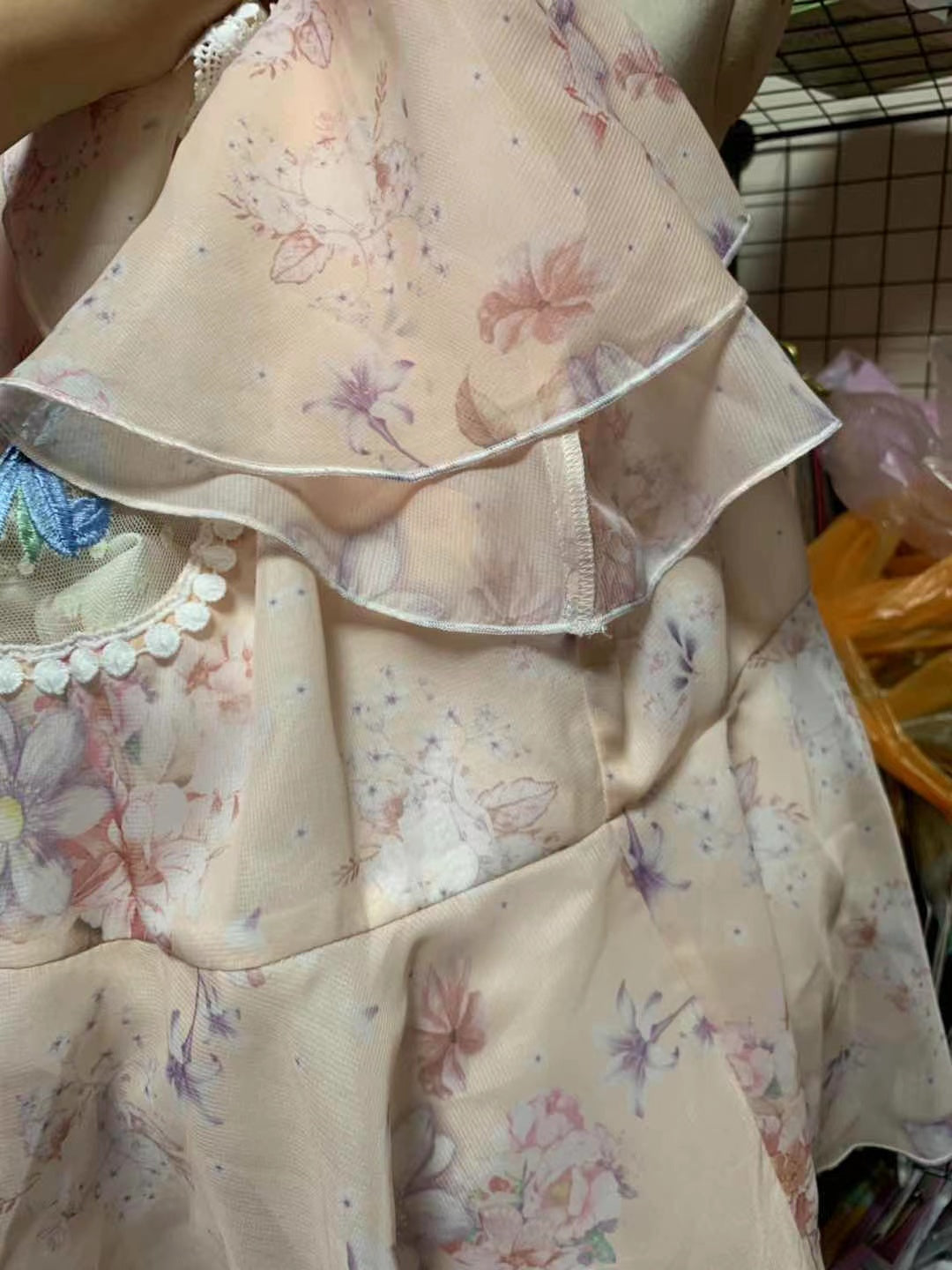 DRESS PEINTING FLOWERS EMBRIDERY LACE LONG DRESS