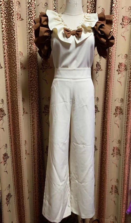 ONE SET BOWKNOT TOP AND LONG PANTS