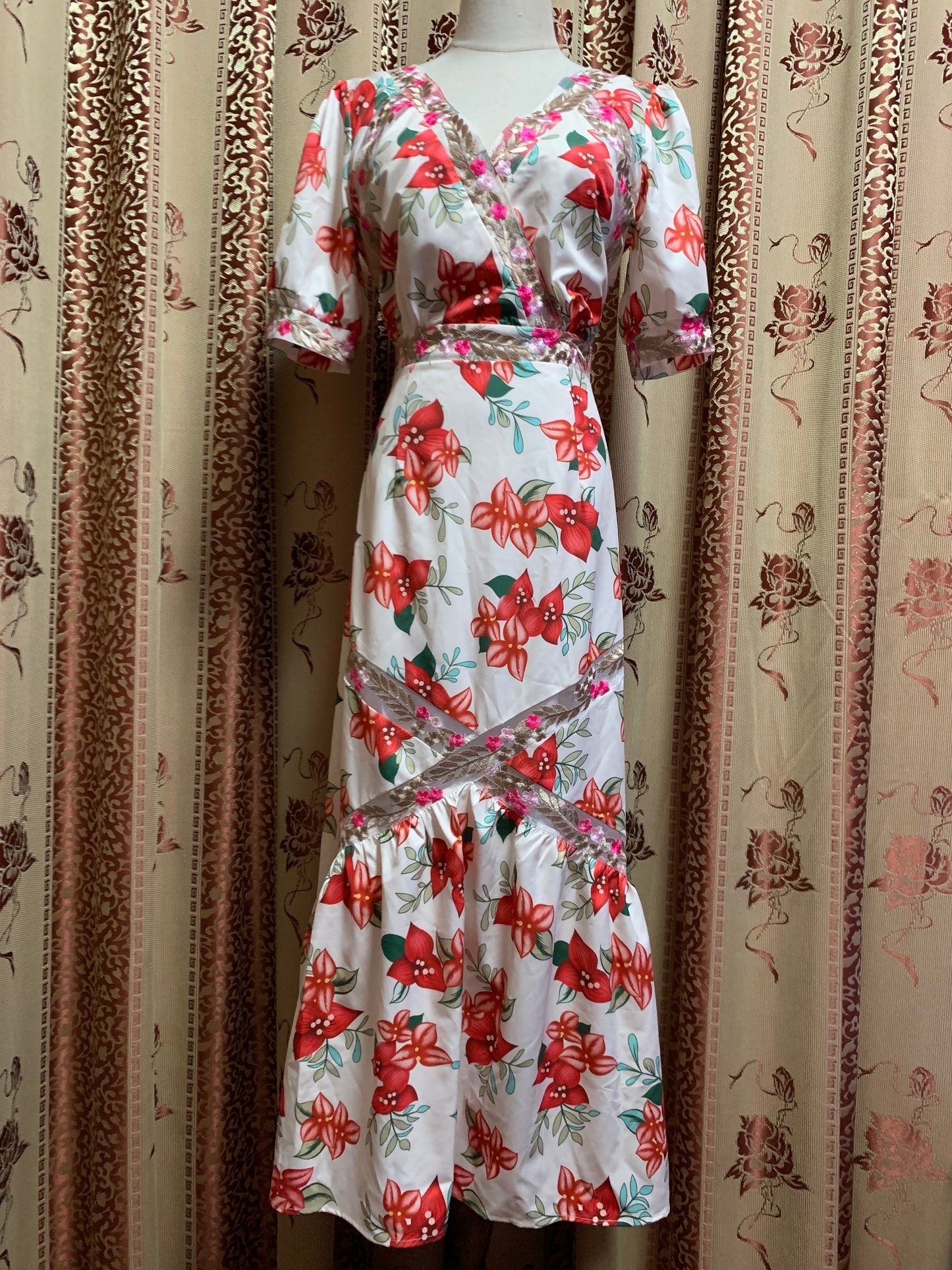 DRESS EMBROIDERY PRINTING FLOWERS LONG DRESS