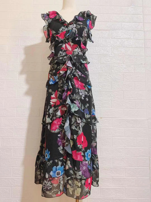 DRESS PRINTING FLOWERS LONG DRESS
