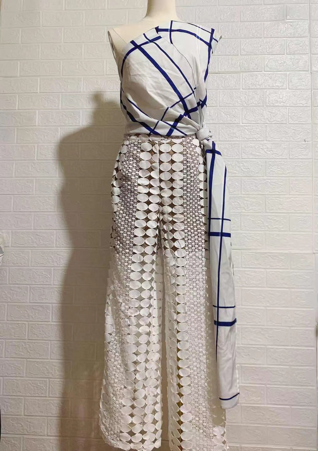 ONE SET PRINTING SCOT TOP AND LACE PANTS