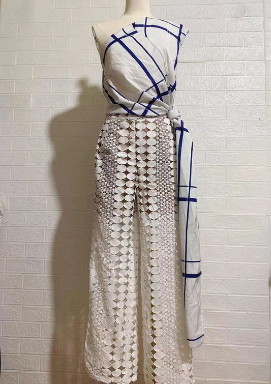 ONE SET PRINTING SCOT TOP AND LACE PANTS