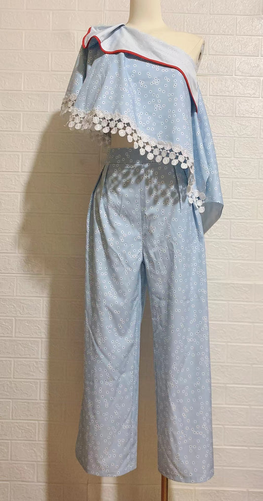ONE SET PRINTING FLOWERS TOP AND LONG  PANTS