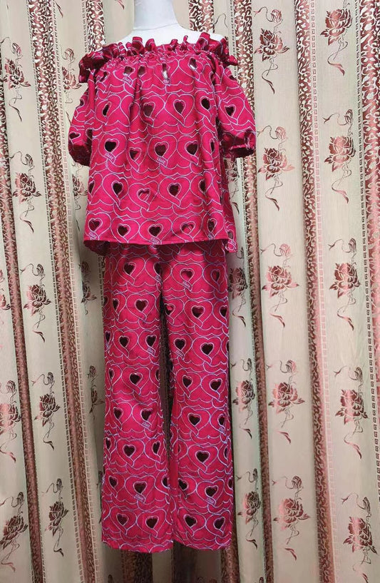 ONE SET EMBROIDERY  HEART TOP AND PANTS