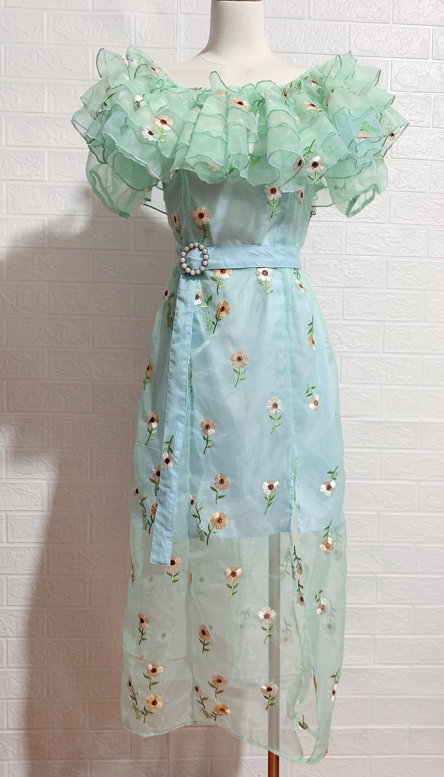 DRESS EMBROIDERY FLOWERS WITH BELT DRESS
