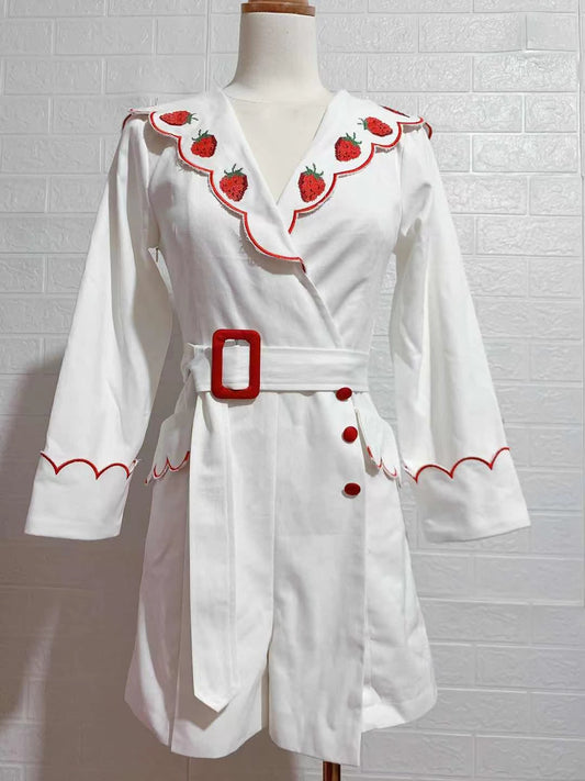 JUMPSUITS LONG SLEEVES EMBROIDERY SDRAWBERRY SHORT JUMPSUITS